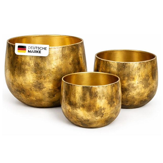 Pflanztöpfe Metall 3er-Set in Gold mit strukturierter Antik-Optik Pflanztöpfe Metall 3er-Set in Gold mit strukturierter Antik-Optik